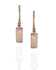 Belemnite opal dangle earring set in  yellow gold with diamond on a white background