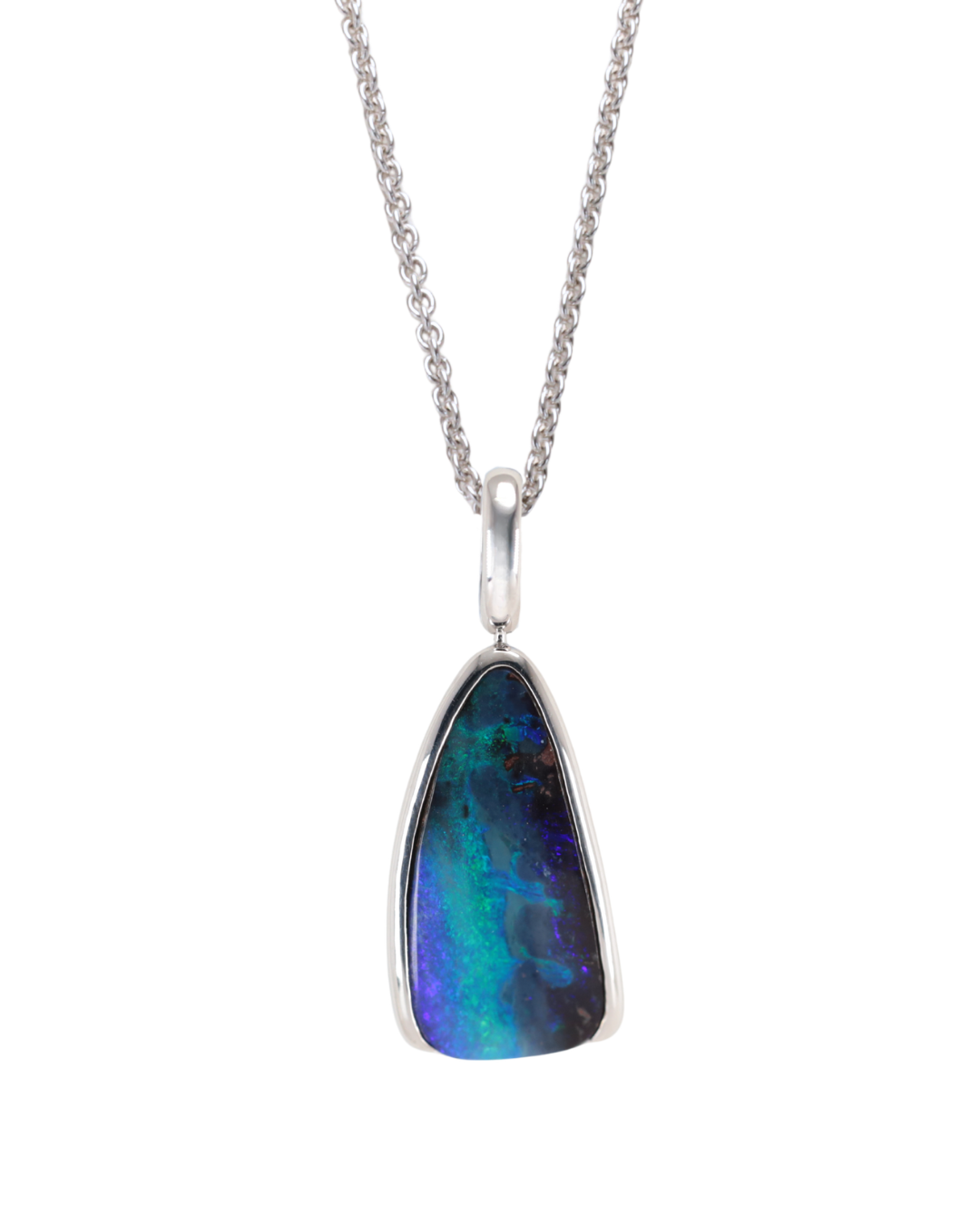 deep blue and green Opal pendant necklace on a white background Zappacosta Jewels 