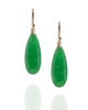 Green agate with yellow gold hook earrings on a white background