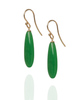 Green agate with yellow gold hook earrings on a white background
