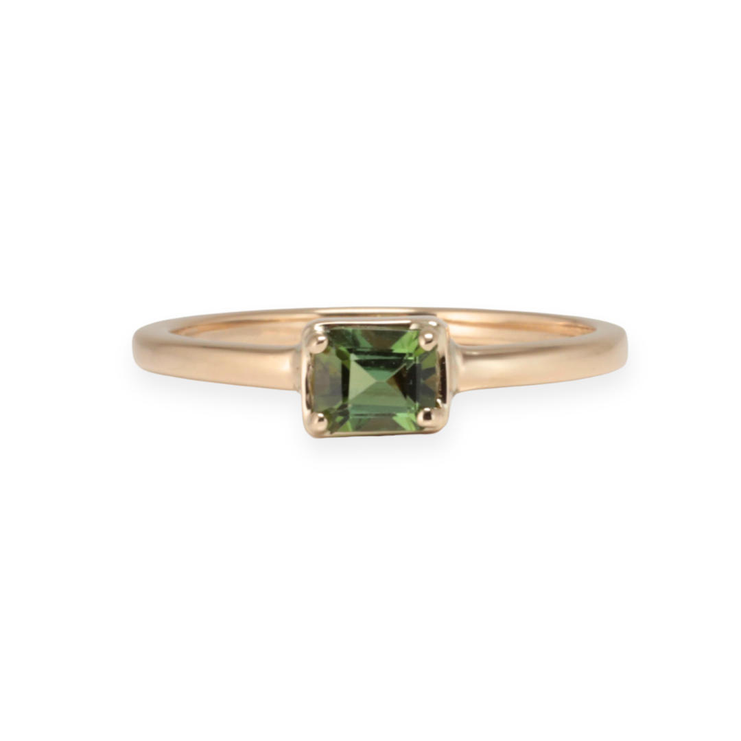 Gold ring with a green Tourmaline gemstone on a white background Zappacosta Jewels