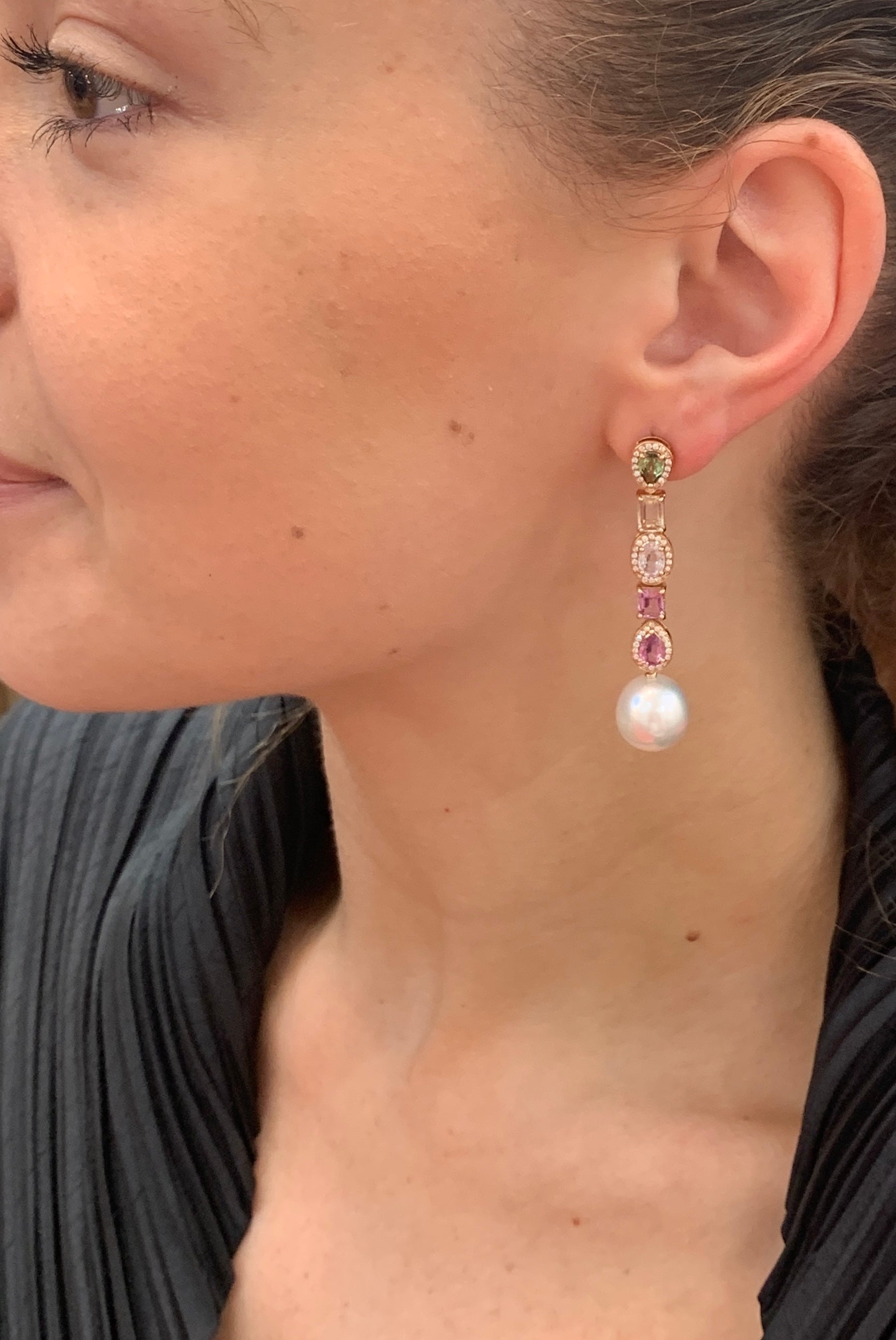 Natural Sapphire Earrings with Pearl and Diamond