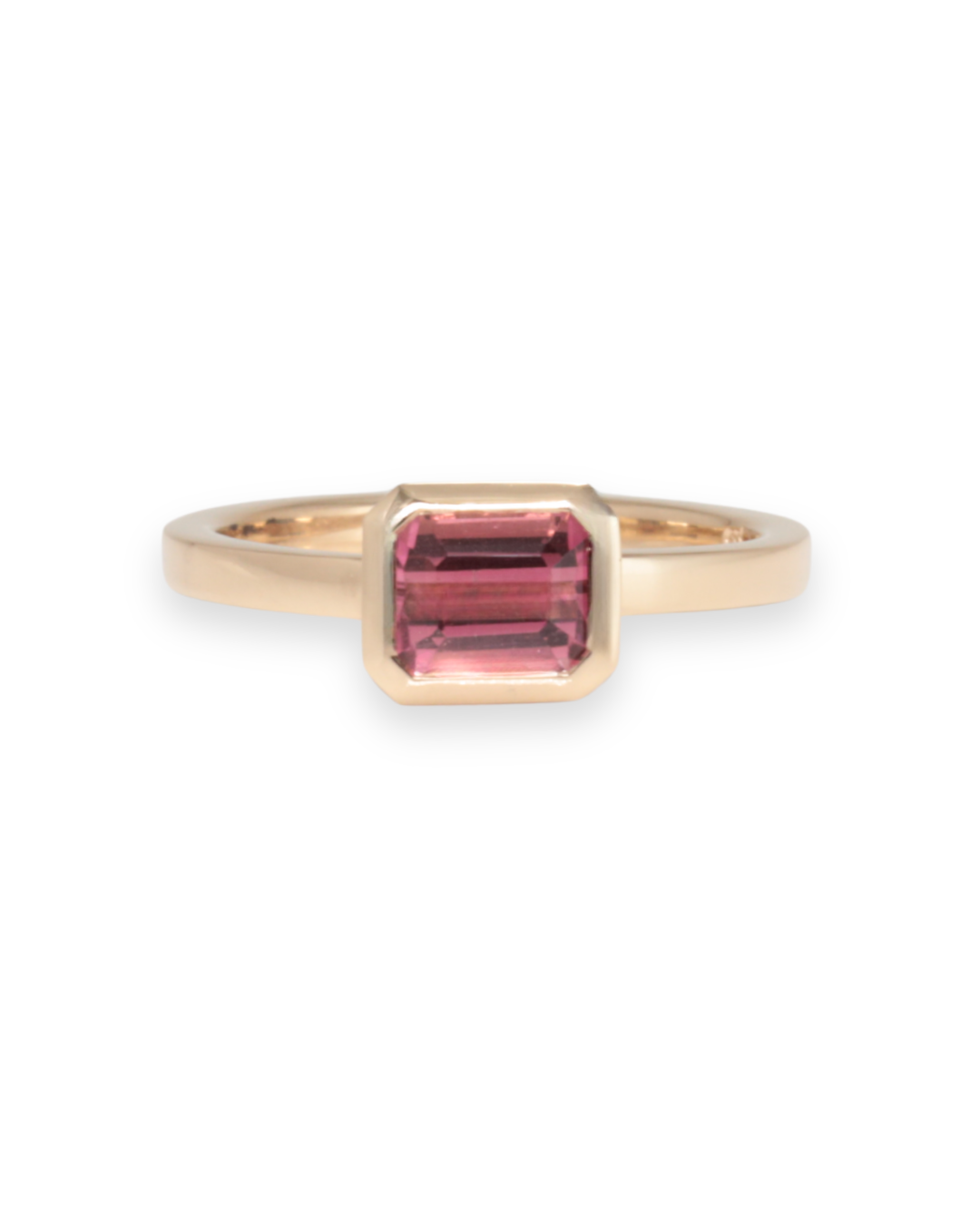 Gold ring with a pink tourmaline gemstone on a white background Zappacosta Jewels 