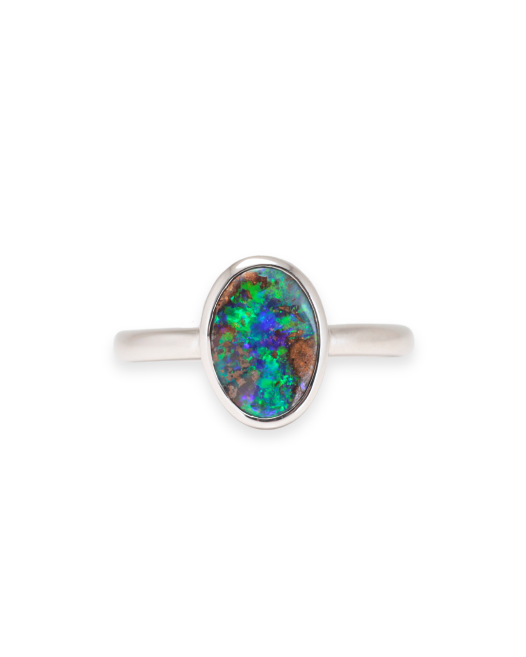 single soild blue, brown, green opal set in sterling silver, Zappacosta Jewels 