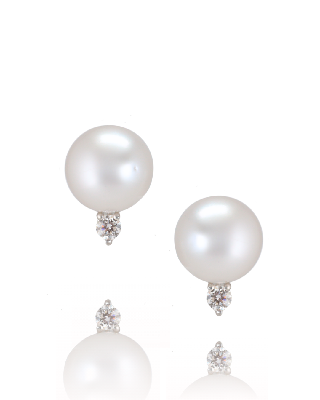 White South Sea Pearl stud earrings with a single natural diamond, Zappacosta Jewels 