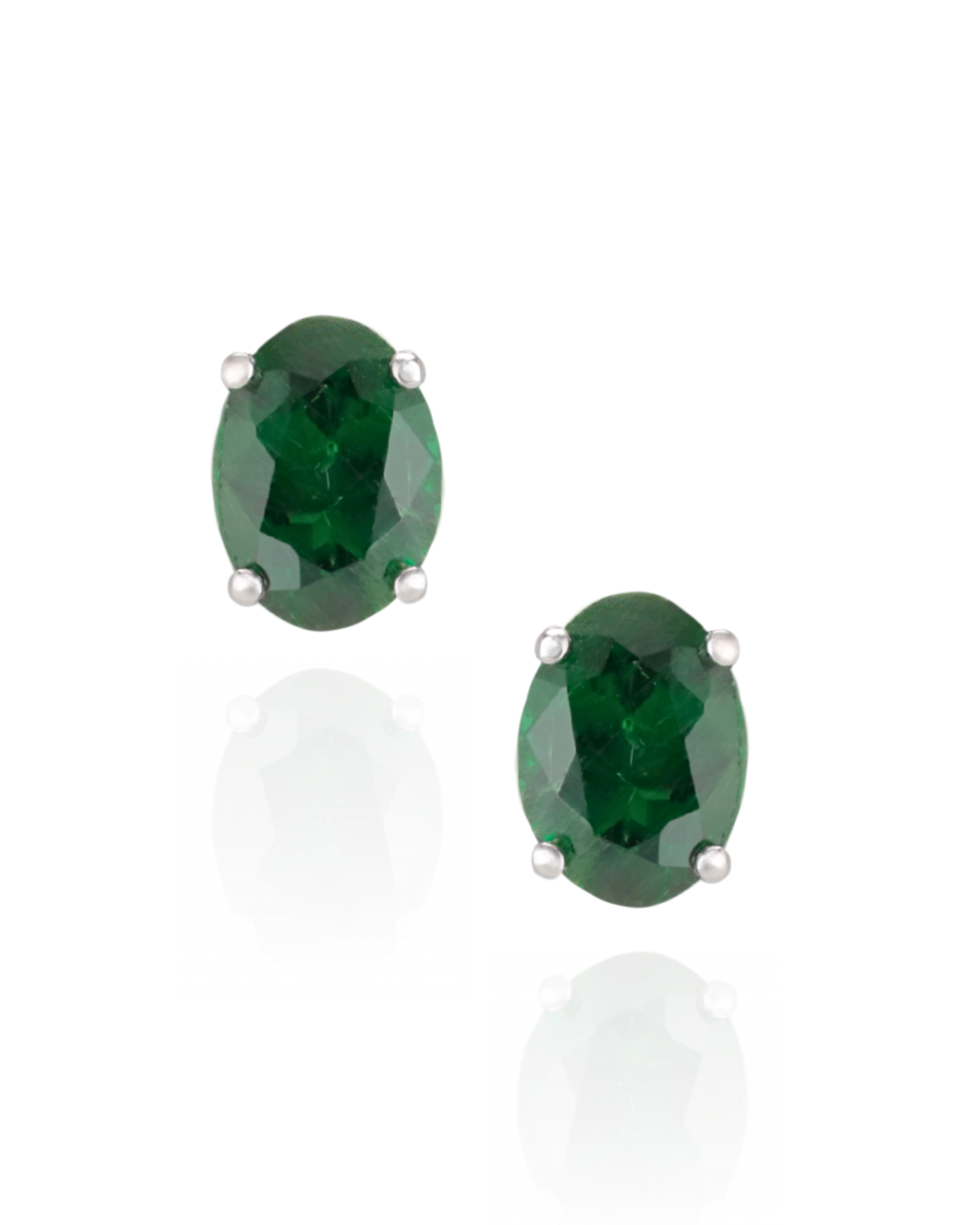 Pair of green Tsavorite Garnet stud gemstone earrings set in white gold with butterfly backs, handmade by Zappacosta Jewels 