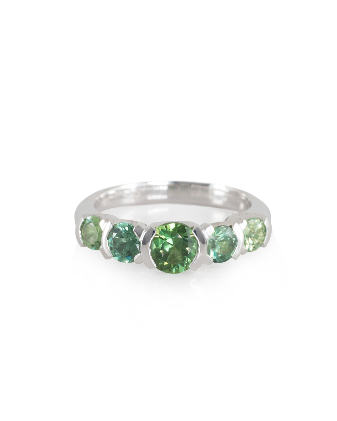 Green and Teal Sapphire Ring in White Gold