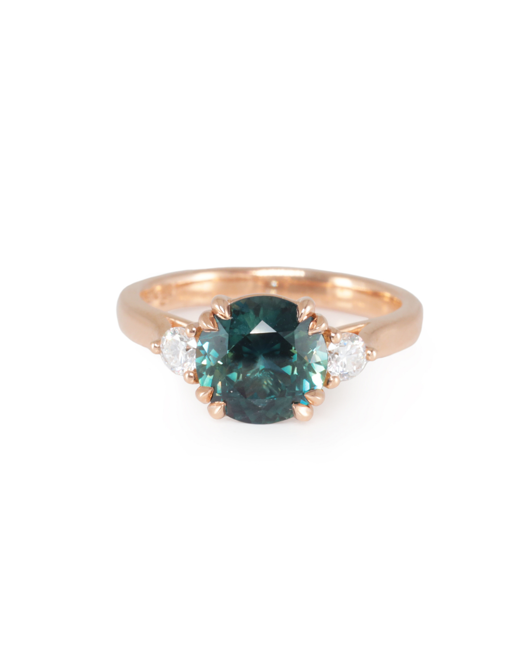 Australian Teal Sapphire and Diamond  Rose Gold Ring