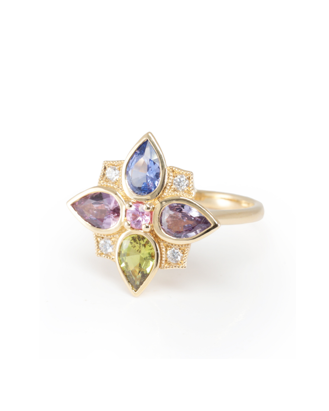 Multi Sapphire and Diamond RIng in 14K Yellow Gold