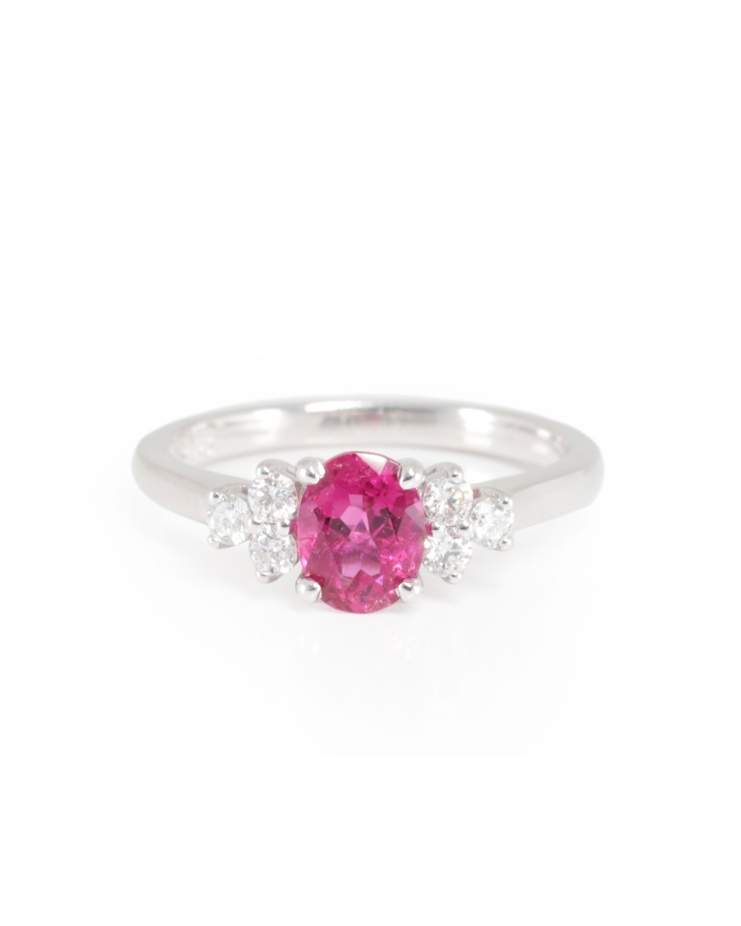 Rubelite Tourmaline Ring with Diamonds in 9K White Gold