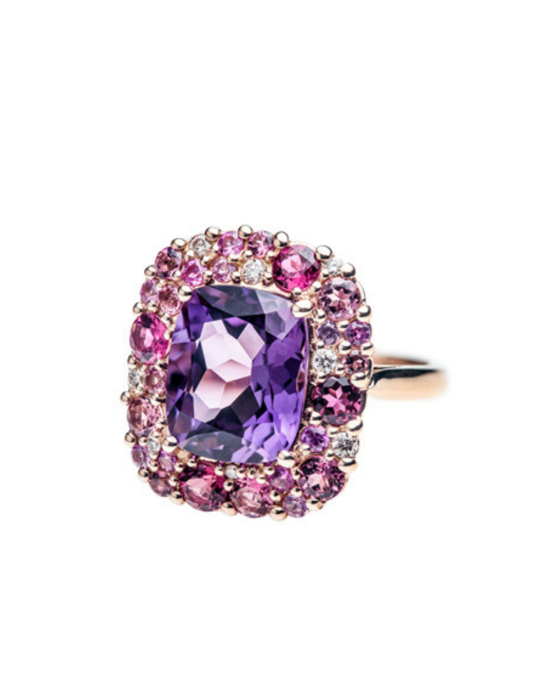 Emotion Coussin - Multi-Gemstone Amethyst and Diamond Ring by Isabelle Langlois