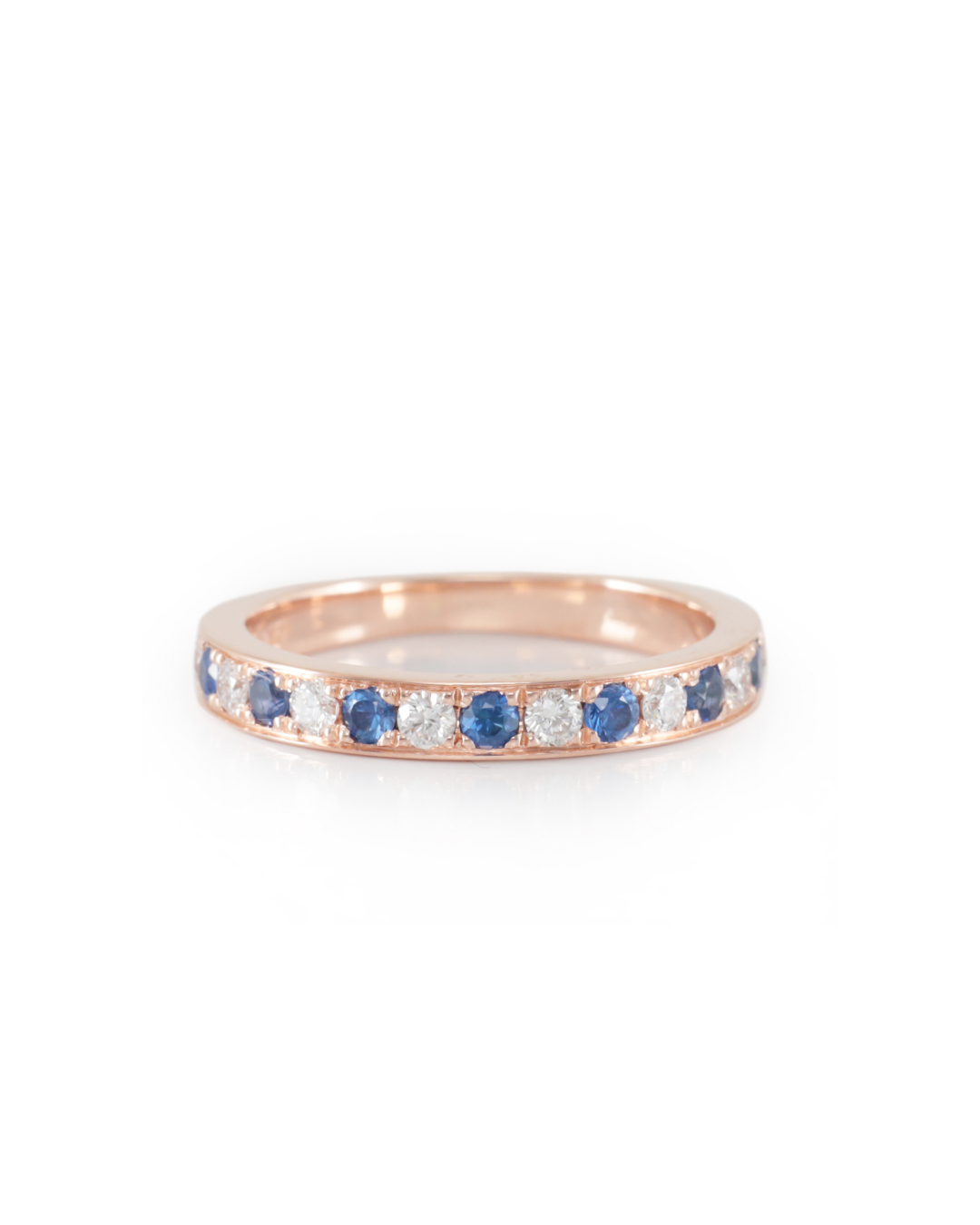 Blue Sapphire and Diamond Ring in Rose Gold