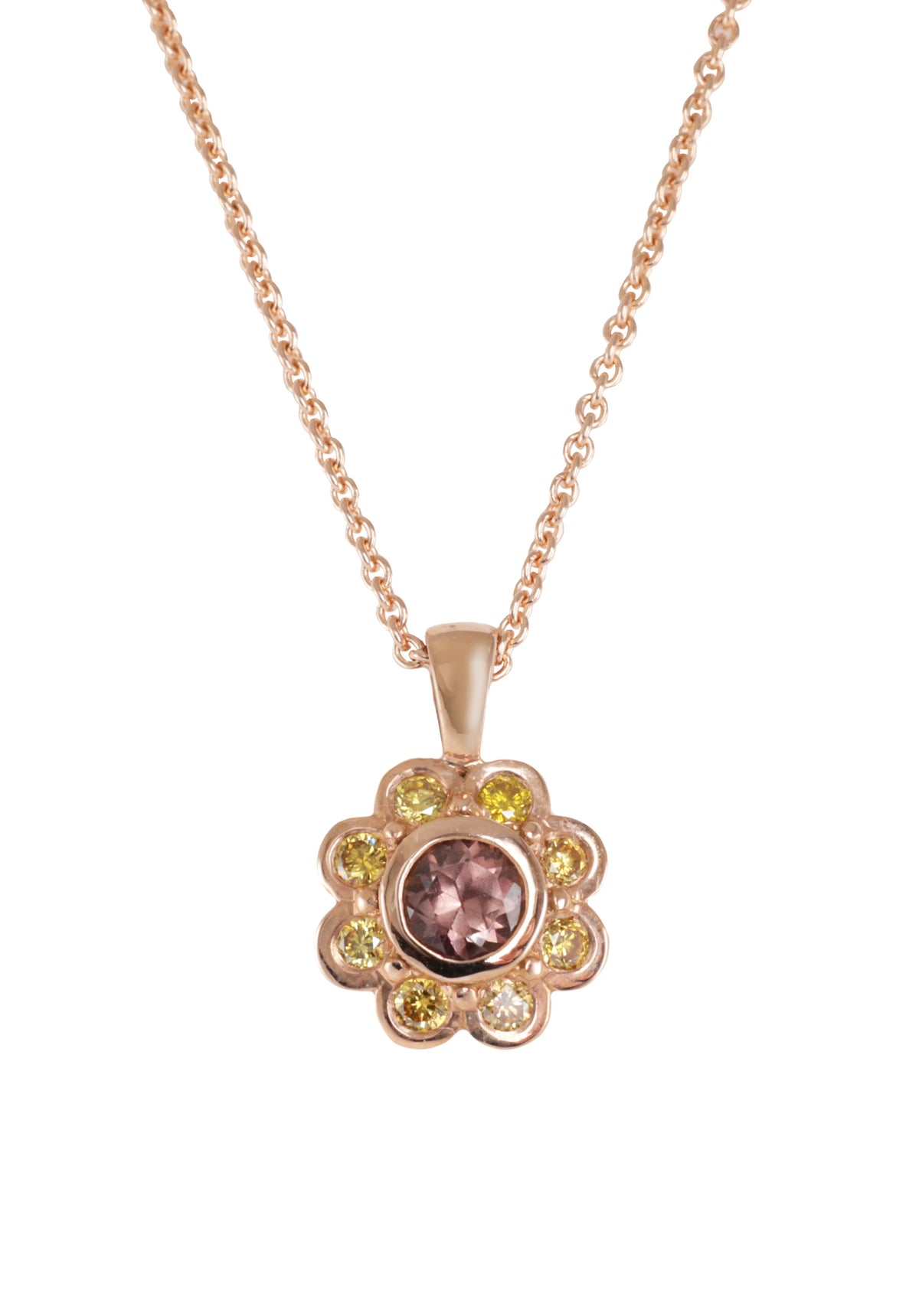 18ct Rose Gold, Sapphire and Yellow Diamond Flower Pendant – Zappacosta ...