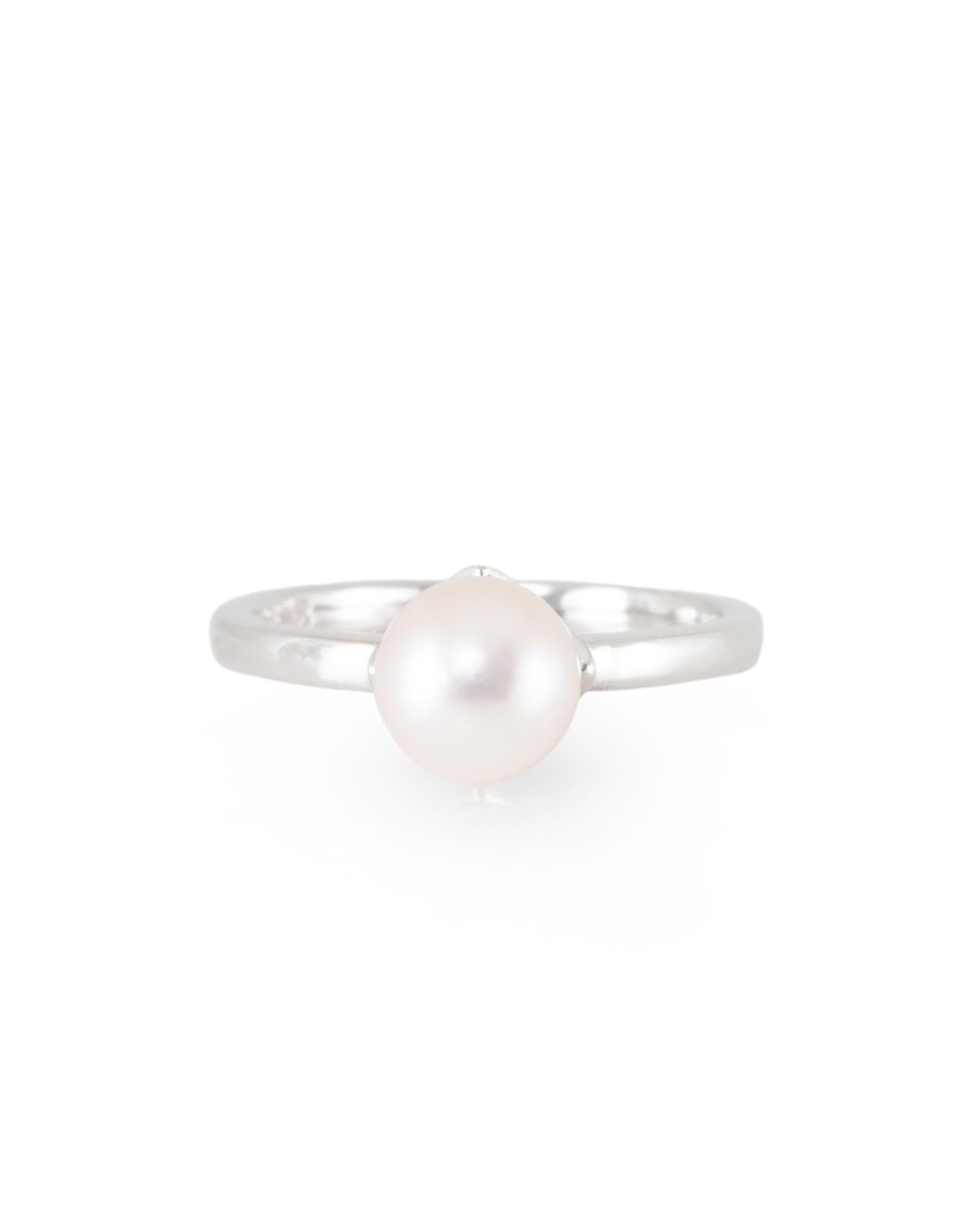 white gold ring with a single Japanese Akoya Pearl Ring set with a 7mm pearl on a white background, handcrafted in our Sydney workshop by Zappacosta Jewels 
