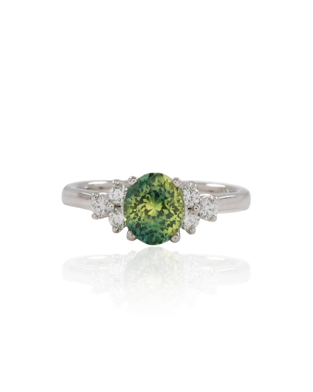 Natural Parti Sapphire and Diamonds in Platinum
