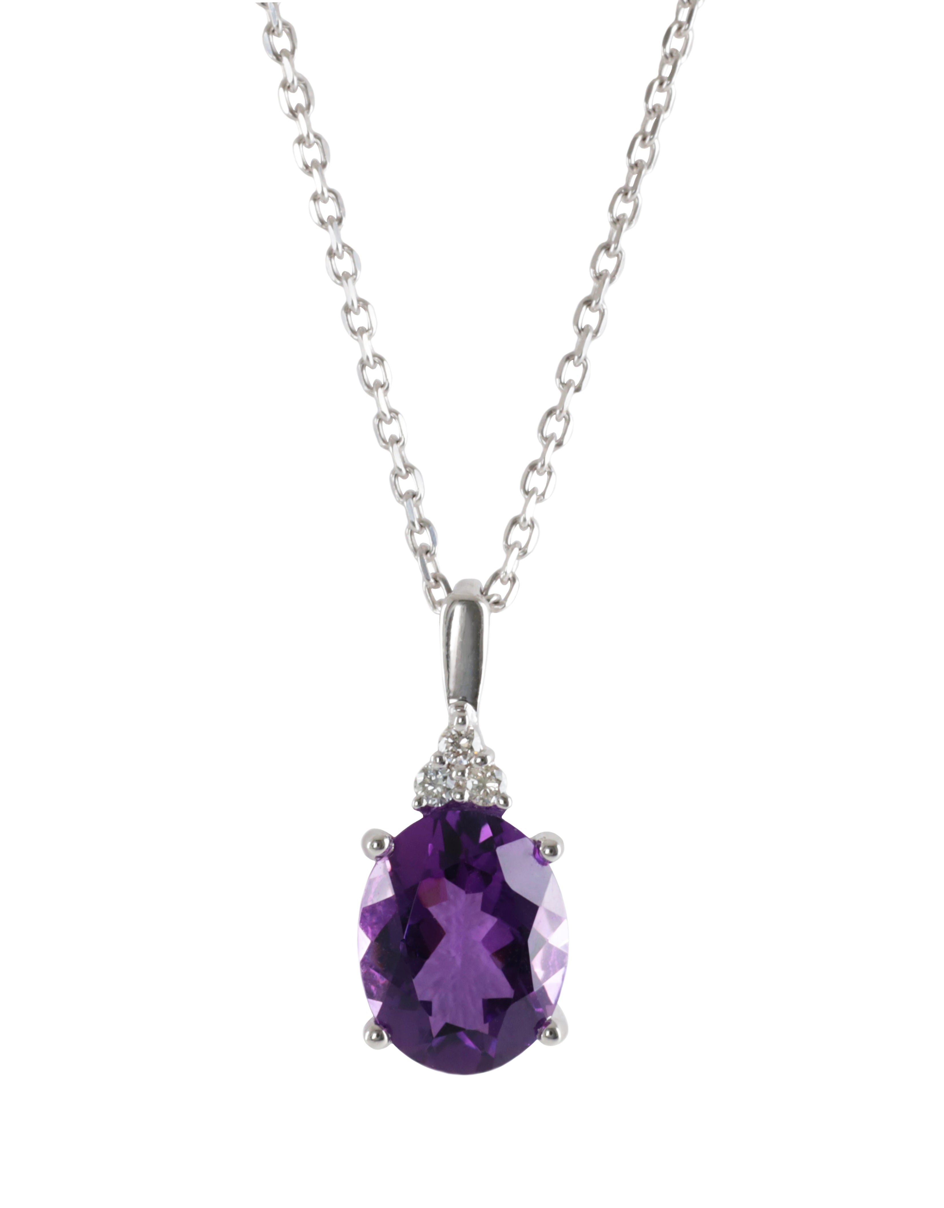 Amethyst and Diamond Pendant in White Gold