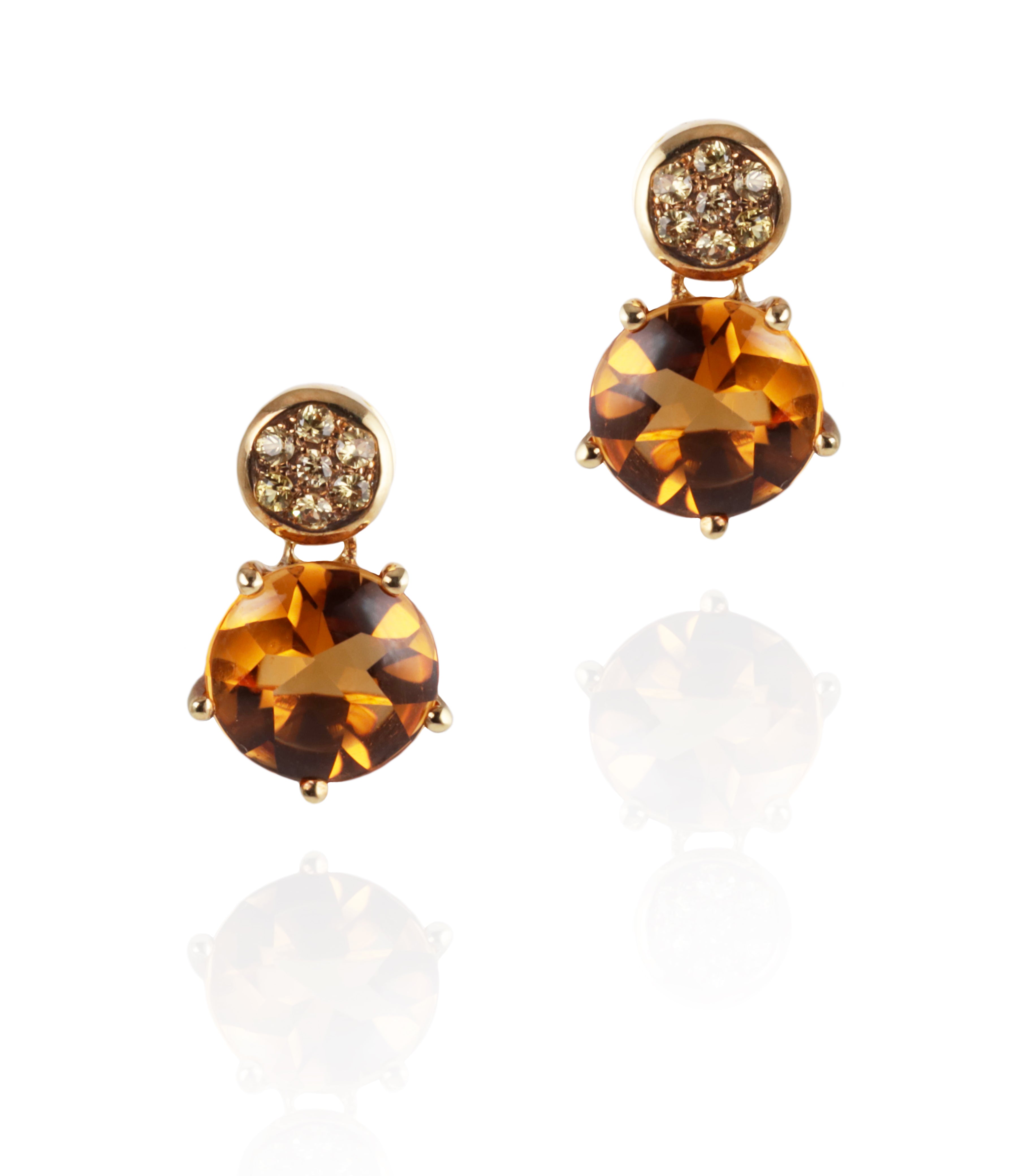Macarons- Isabelle Langlois- Paris- Citrine and Golden Sapphire Earrings in Yellow Gold