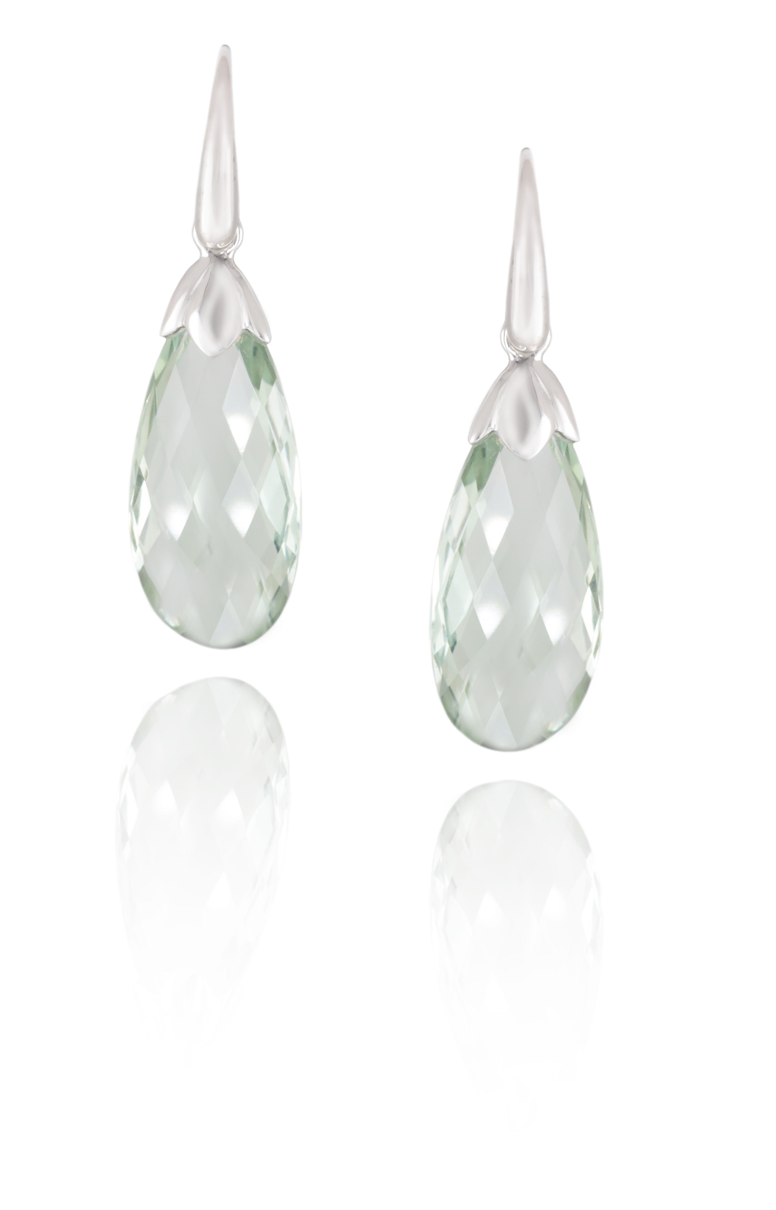 Green Amethyst Drops in White Gold