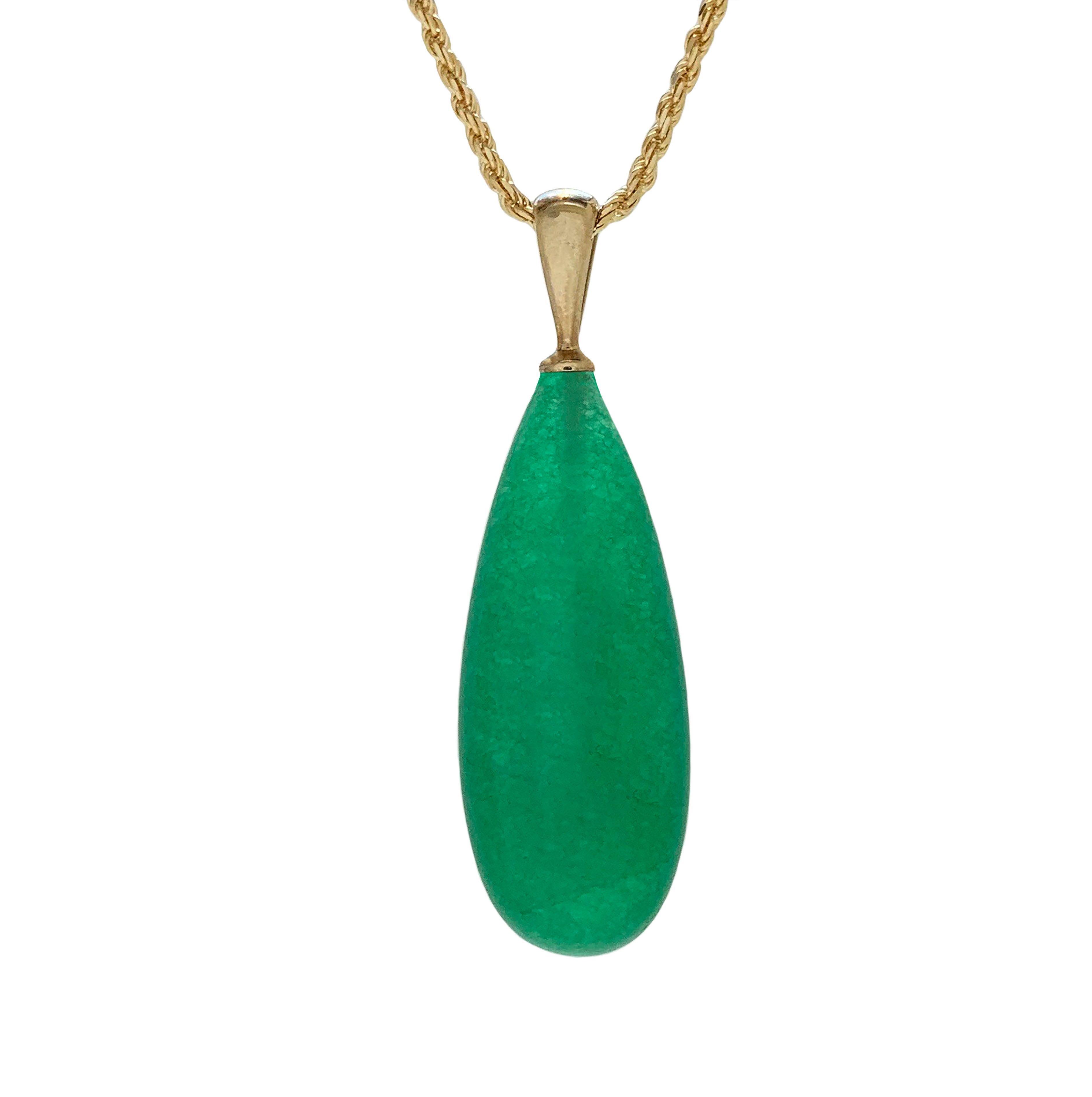 Bright Green Agate pendant set in yellow gold.