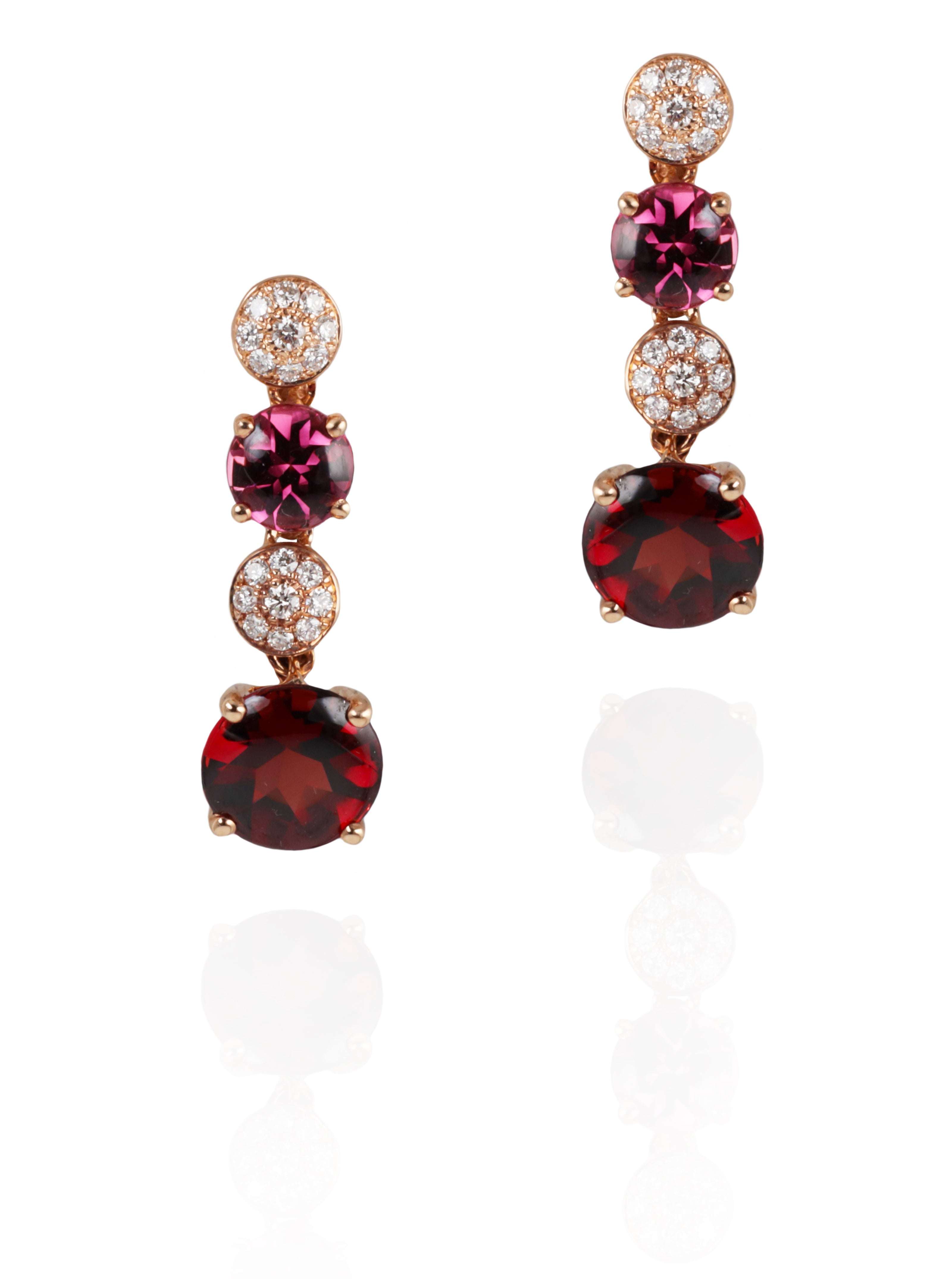 Macarons - Isabelle  Langlois -Paris -Garnet and Diamond Drop Earrings in Rose Gold