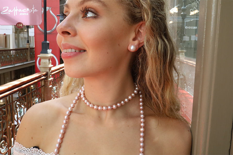 Pink Freshwater Pearl Studs with Yellow Gold