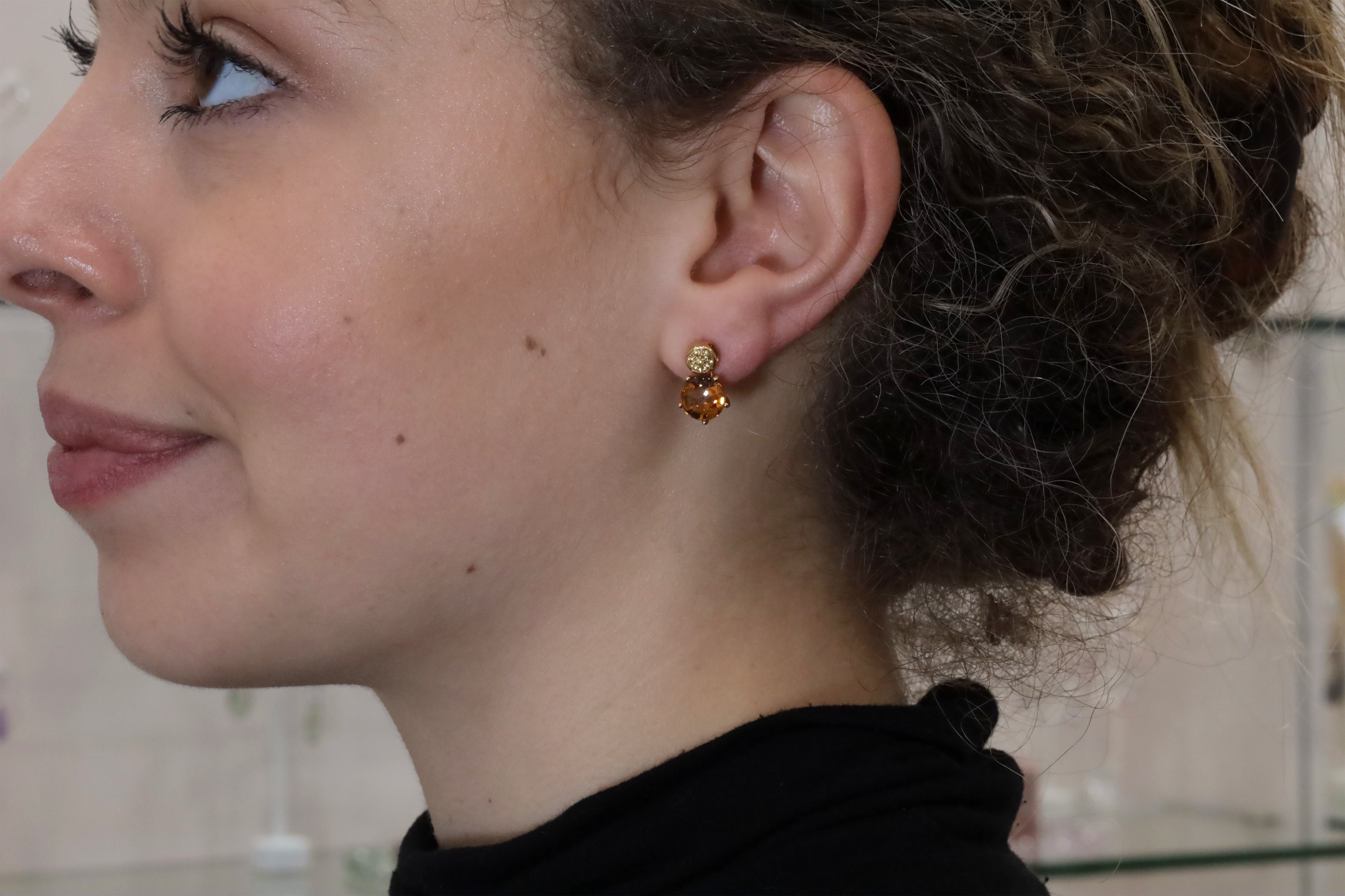 Macarons- Isabelle Langlois- Paris- Citrine and Golden Sapphire Earrings in Yellow Gold