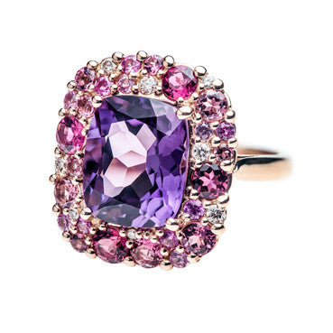 Emotion Coussin - Multi-Gemstone Amethyst and Diamond Ring by Isabelle Langlois