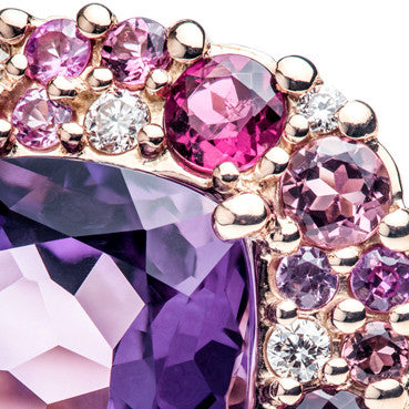 Emotion Coussin - Multi-Gemstone Amethyst and Diamond Ring by Isabelle Langlois