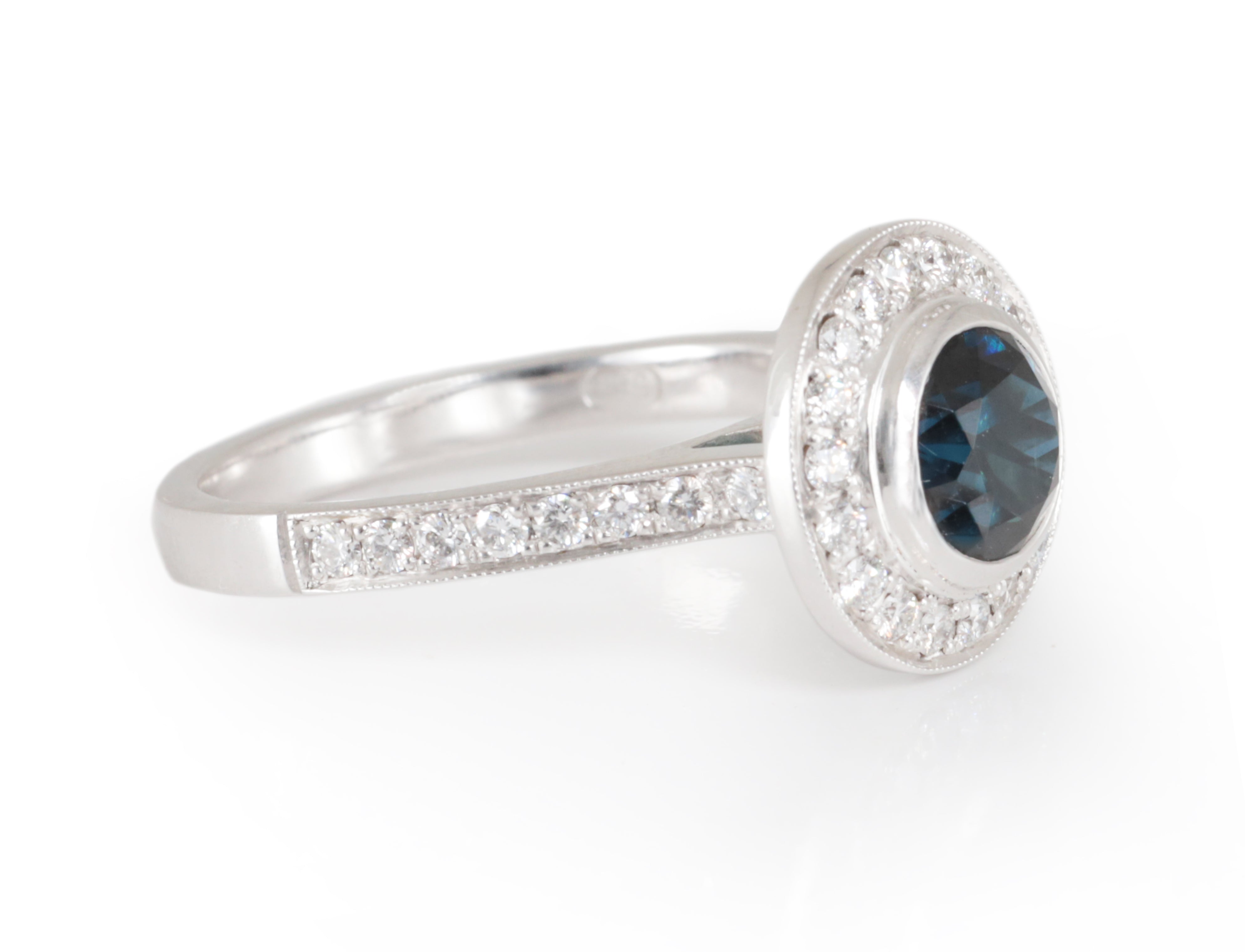 Australian Sapphire, Diamonds in White Gold Ring
