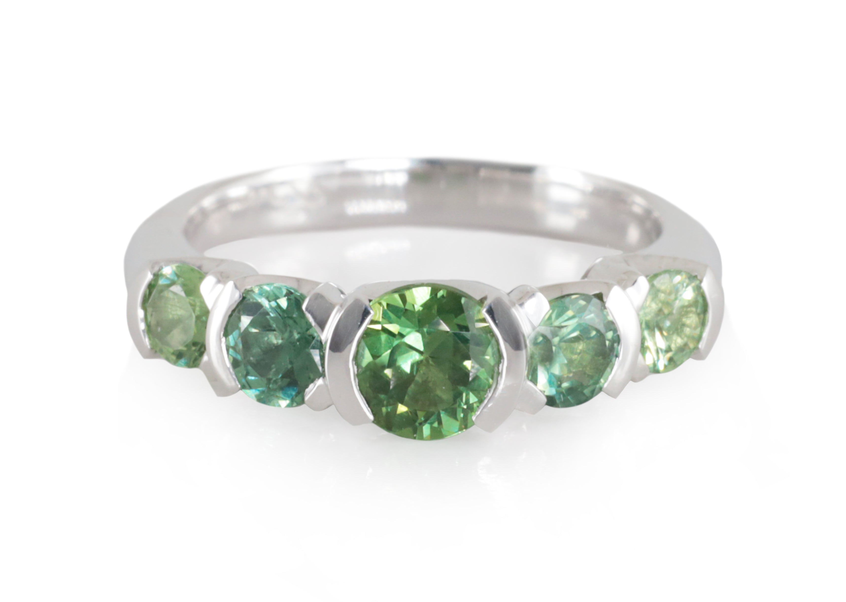 Green and Teal Sapphire Ring in White Gold