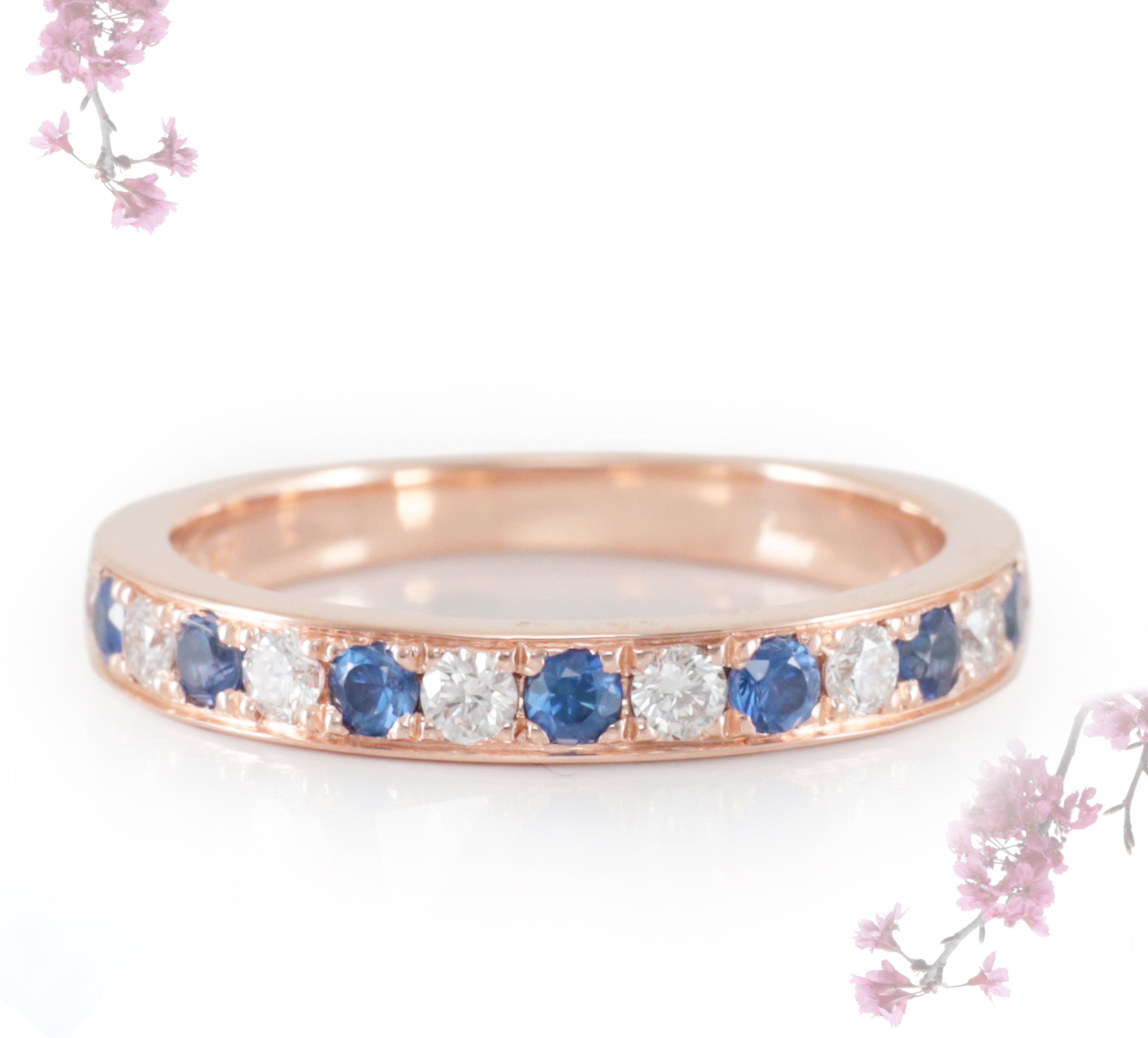 Blue Sapphire and Diamond Ring in Rose Gold