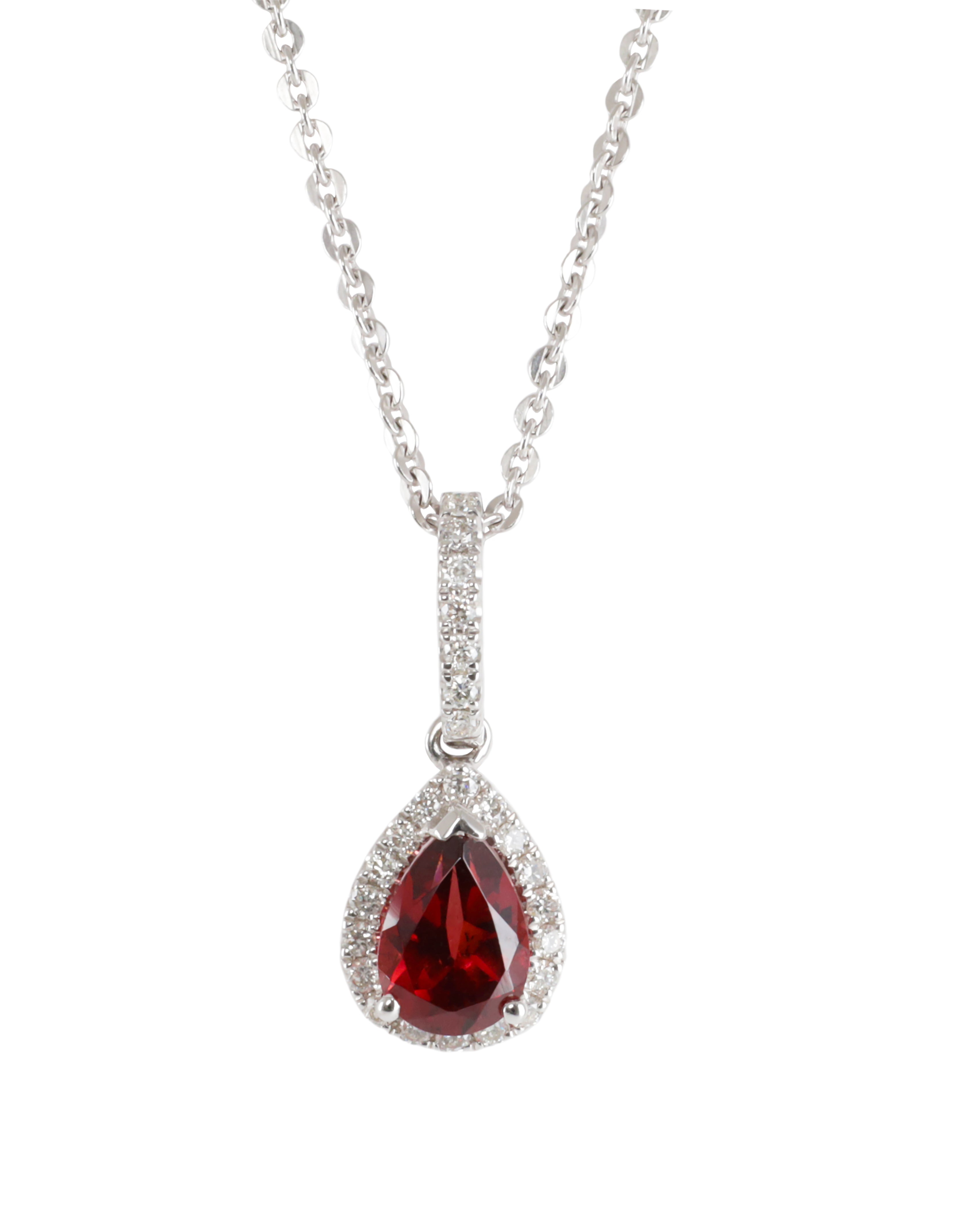 Garnet and Diamond Pendant in White Gold
