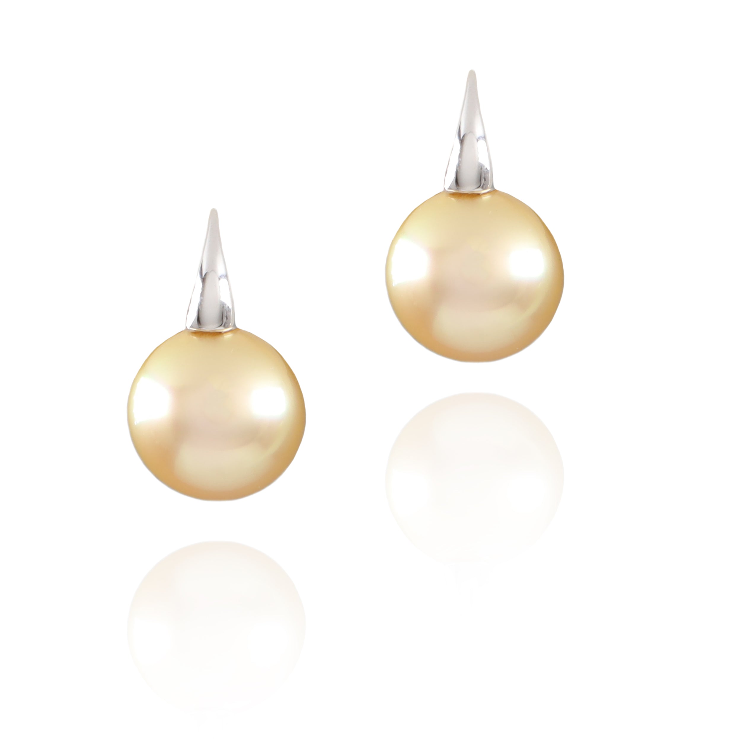 Golden South Sea Pearl Earrings in White Gold