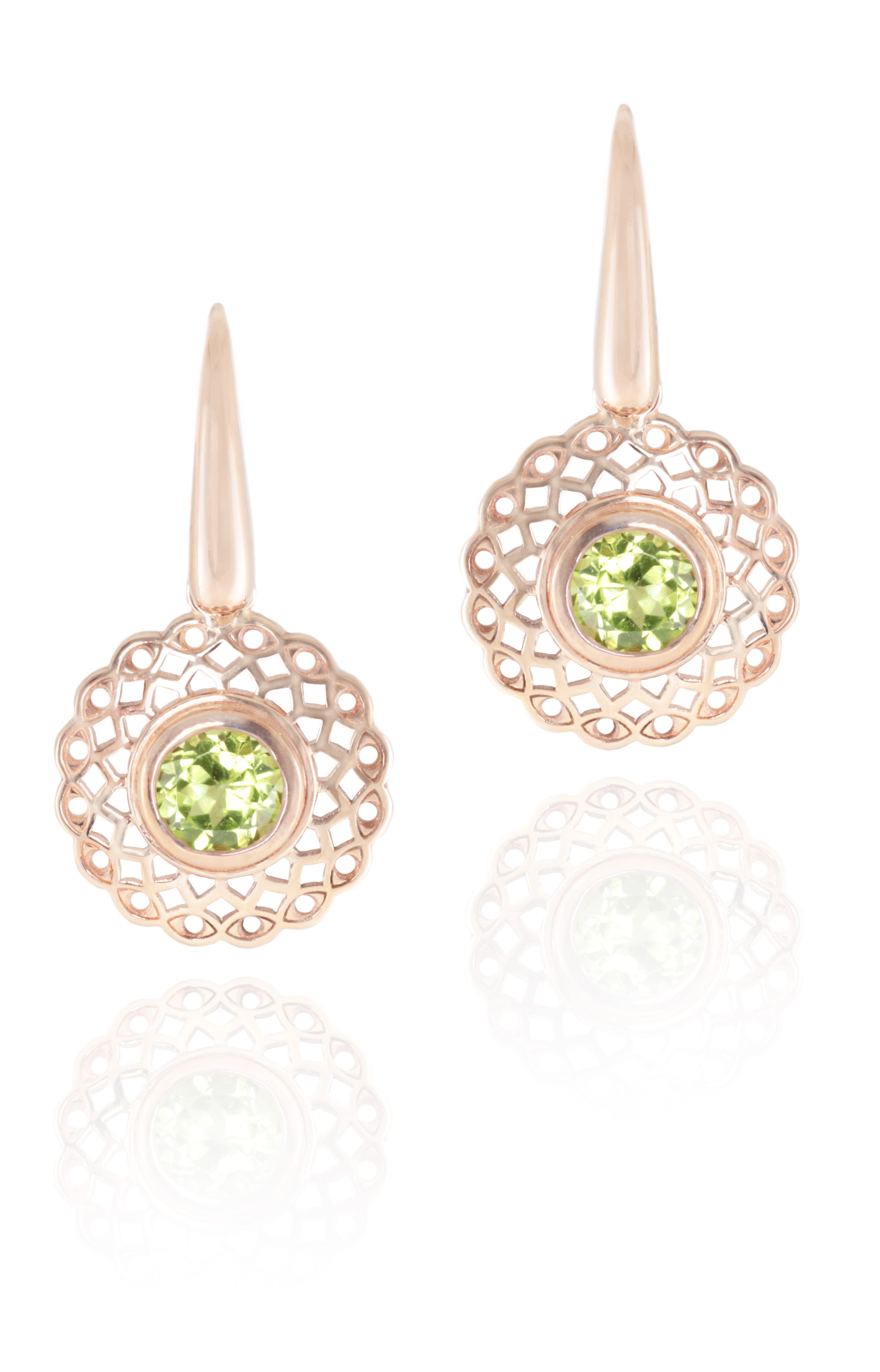 Peridot Filligree Earrings in Rose Gold