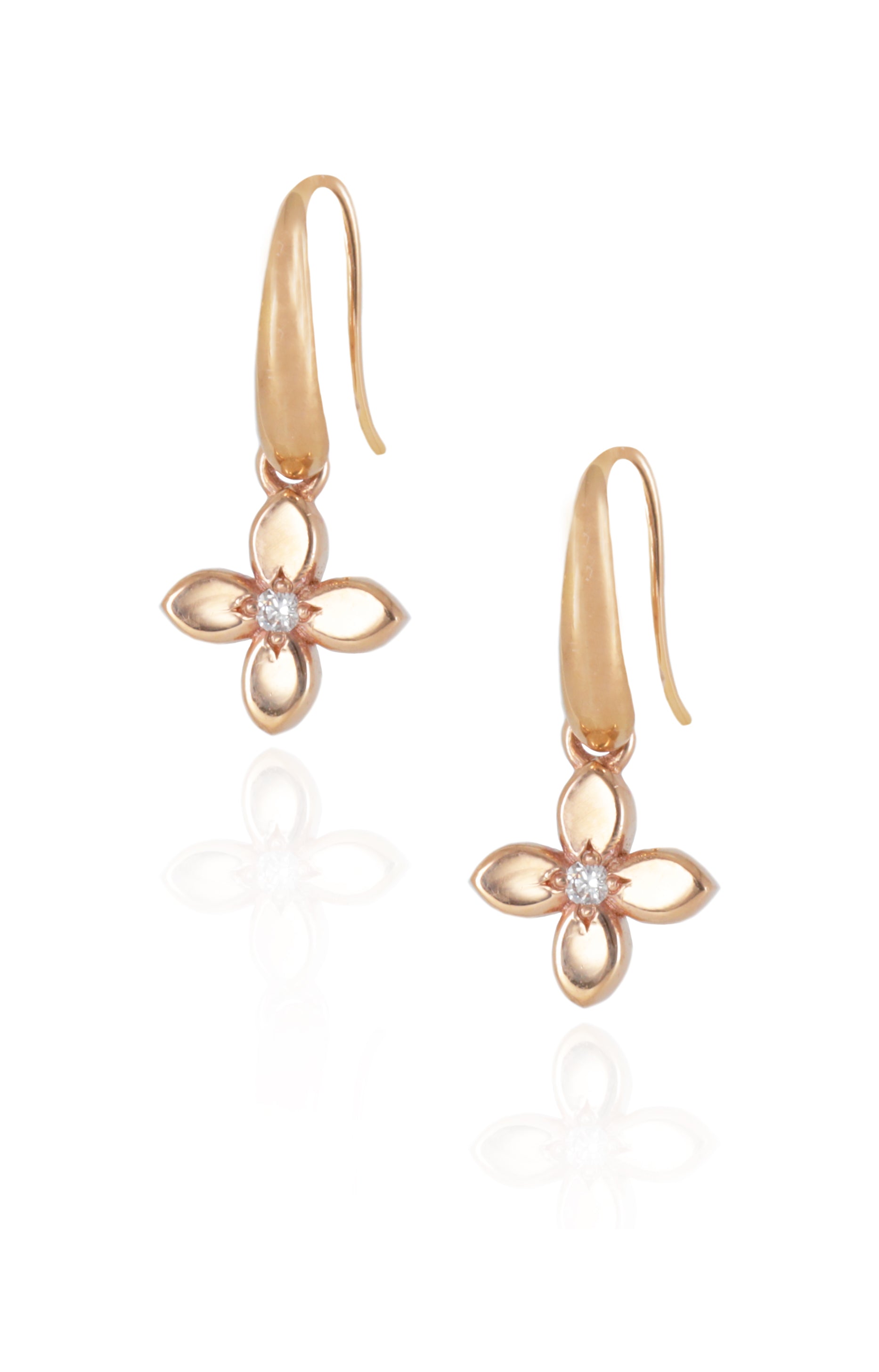 Rose Gold Petal Earrings with Diamonds