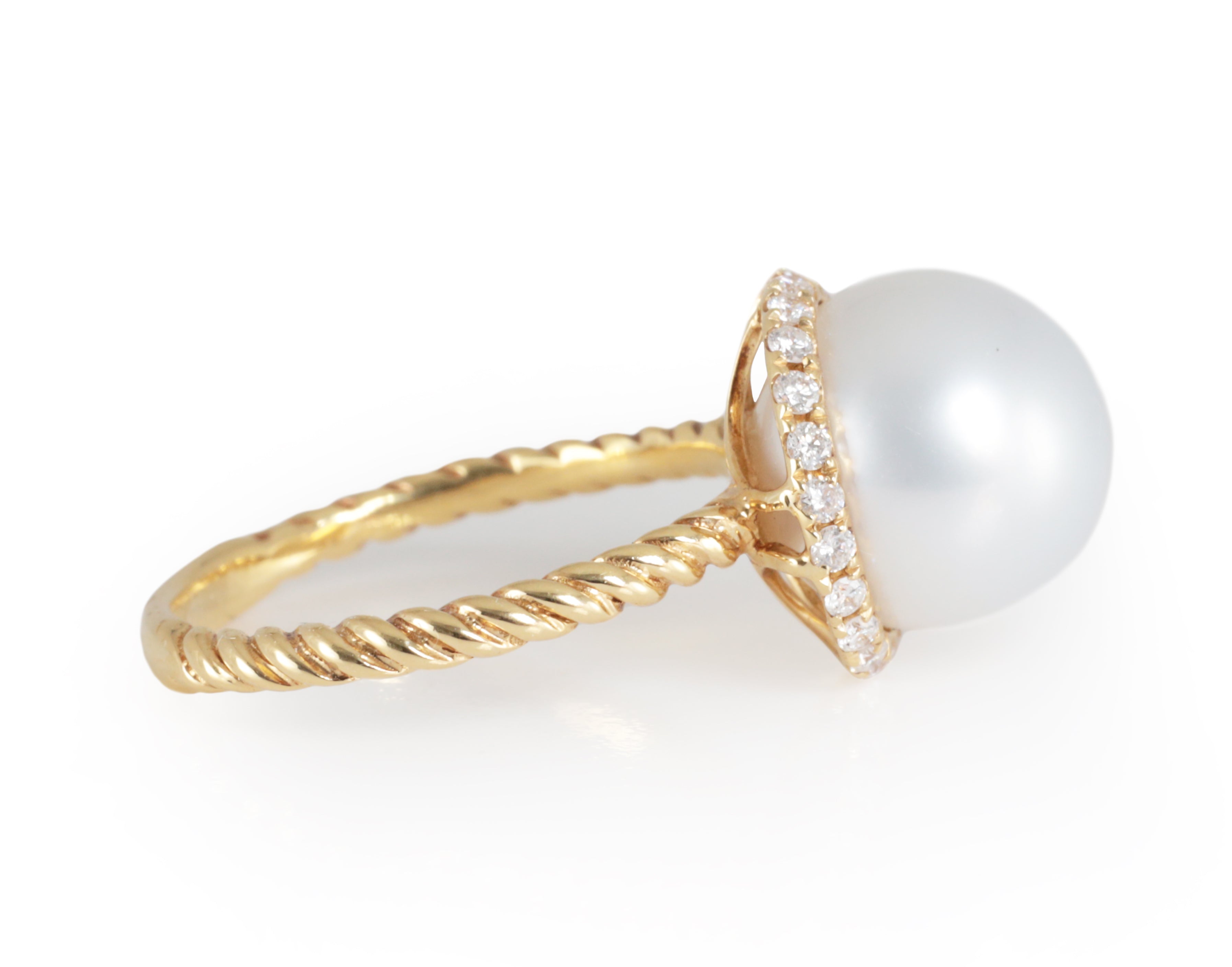 White South Sea Pearl with Diamond Halo in Yellow Gold