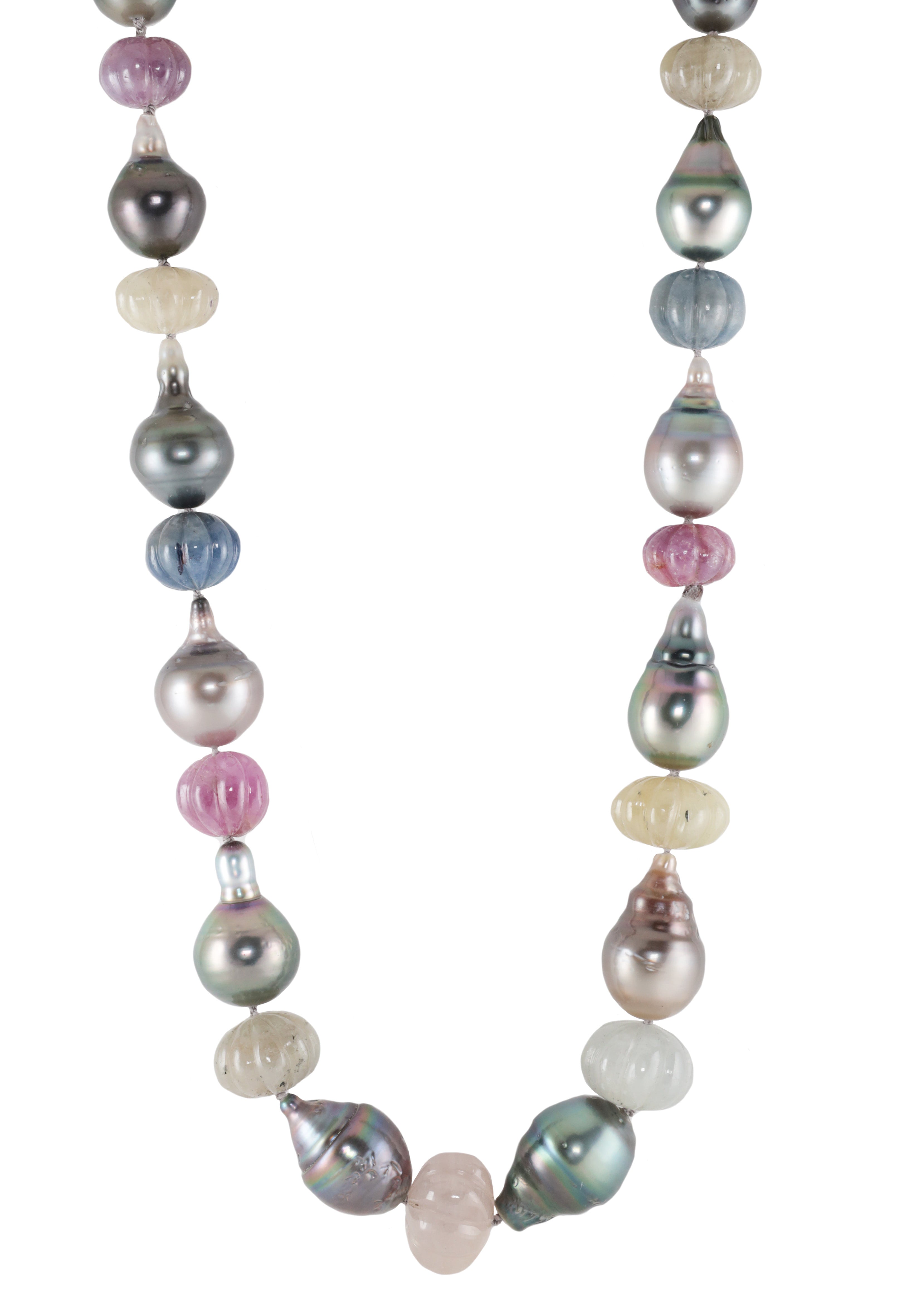 Tahitian Pearl and Carved Sapphire Necklace