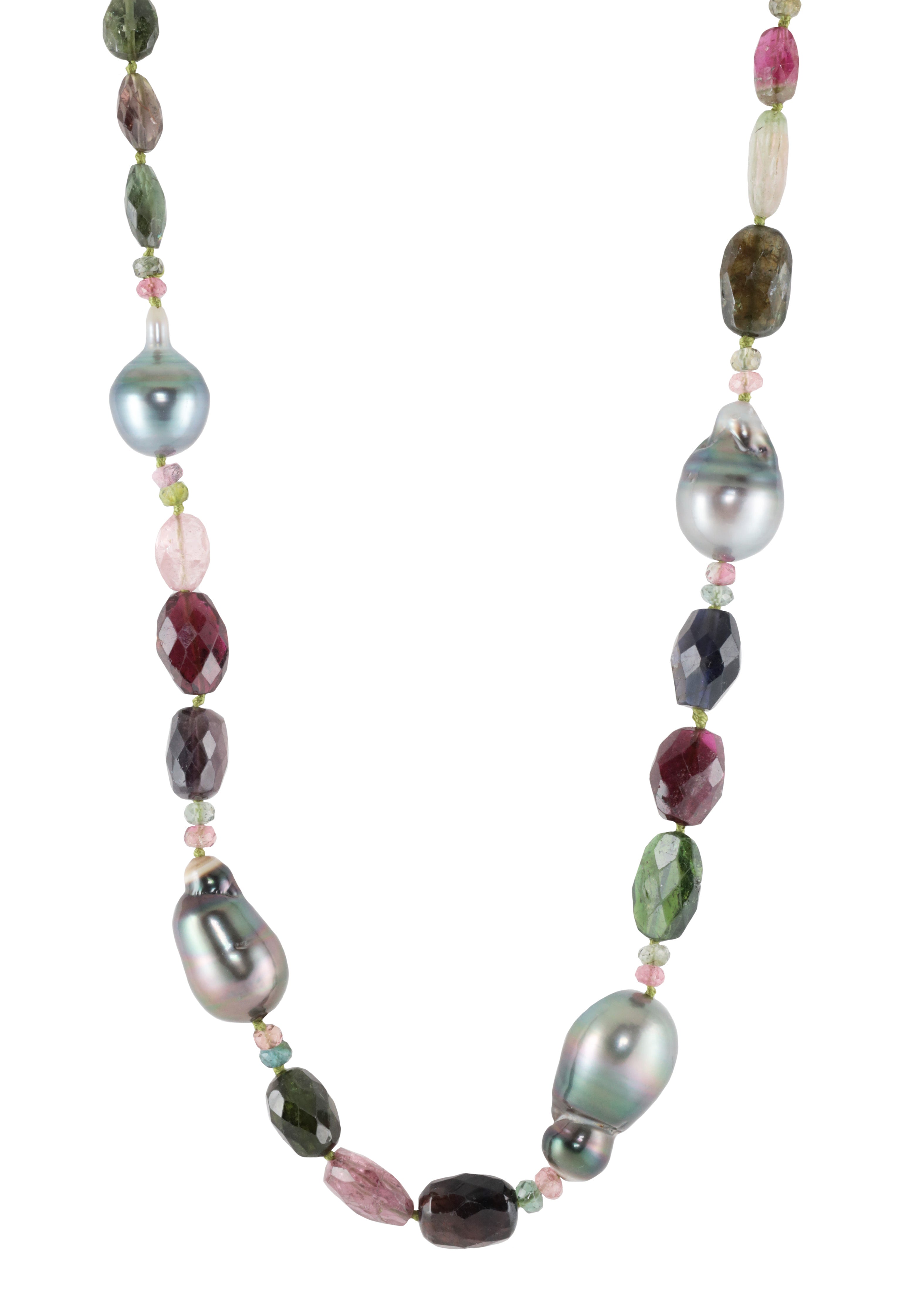 Baroque Tahitian Pearl, Tourmaline and White Gold Necklace